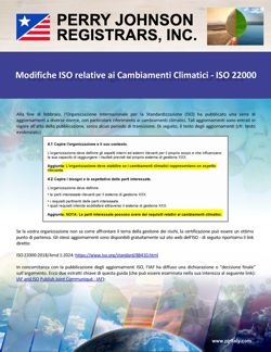 Modifiche ISO relative ai Cambiamenti Climatici - ISO 22000